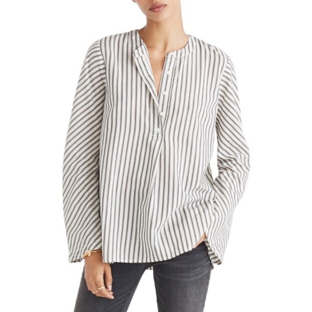 Madewell Brighton Flare Striped Popover Tunic Top Blouse